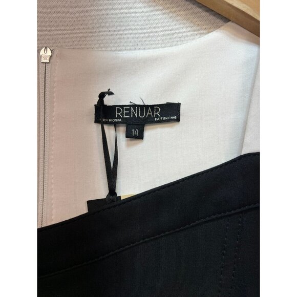 Renuar Womens Tank Midi Dress Sleeveless Stretch Size 14 Black White Back Zipper - Picture 3 of 12